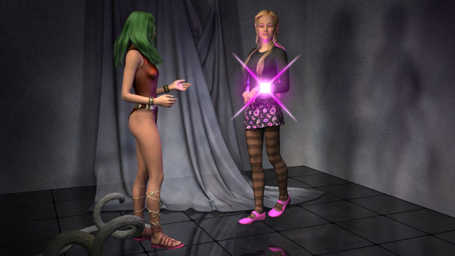 Обои картинки фото 3д графика, фантазия , fantasy, магия, фон, взгляд, девушки