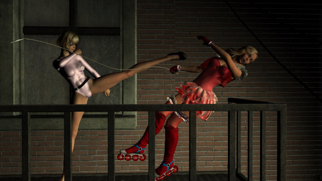 Обои картинки фото 3д графика, фантазия , fantasy, взгляд, драка, фон, девушки