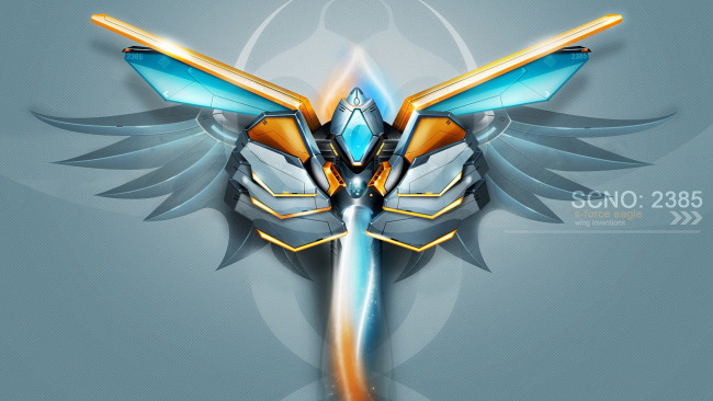 Обои картинки фото векторная графика, другое , other, огонь, робот, крылья