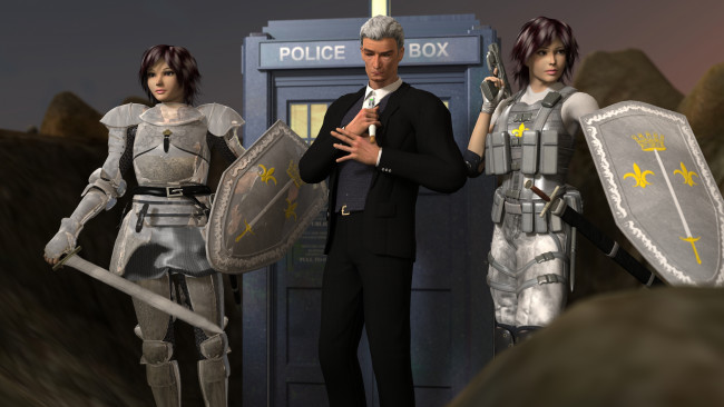 Обои картинки фото 3д графика, фантазия , fantasy, фон, взгляд, девушки, оружие