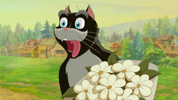 обоя мультфильмы, иван царевич и серый волк 2, цветы, кот, эмоции