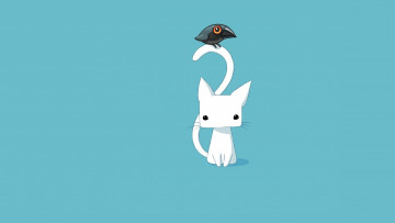 Картинка рисованное минимализм детская вектор птичка арт кошка