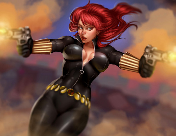 Обои картинки фото рисованное, комиксы, девушка, униформа, фон, пистолет