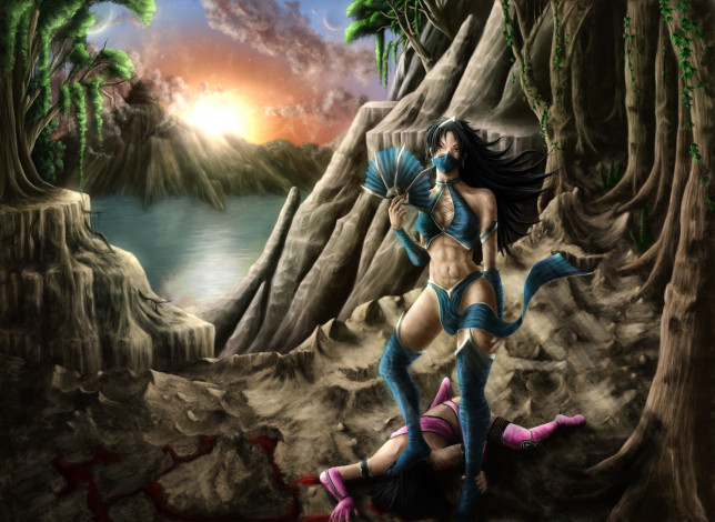 Обои картинки фото рисованное, комиксы, фон, взгляд, девушки, униформа, веер