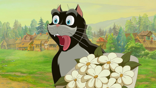 Обои картинки фото мультфильмы, иван царевич и серый волк 2, цветы, кот, эмоции