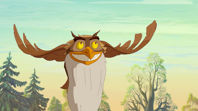 Обои картинки фото мультфильмы, иван царевич и серый волк 2, филин, эмоции, борода, птица, полет