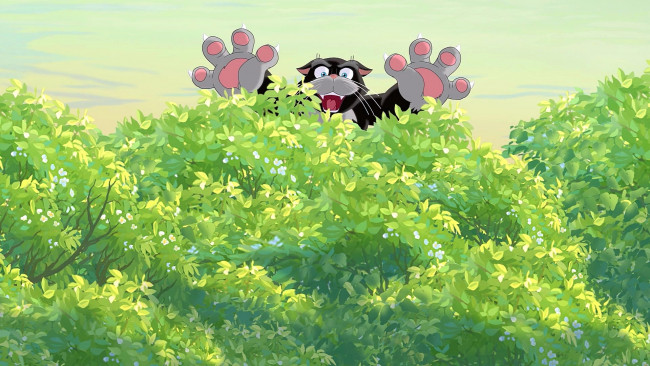 Обои картинки фото мультфильмы, иван царевич и серый волк 2, кот, растение