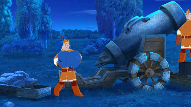 Обои картинки фото мультфильмы, иван царевич и серый волк 2, мужчина, пушка, мешок, природа