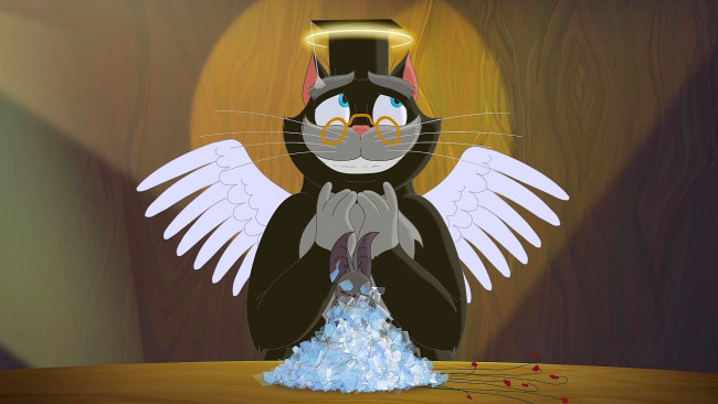 Обои картинки фото мультфильмы, иван царевич и серый волк 2, очки, нимб, кот, крылья