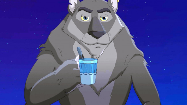 Обои картинки фото мультфильмы, иван царевич и серый волк 2, волк, стакан