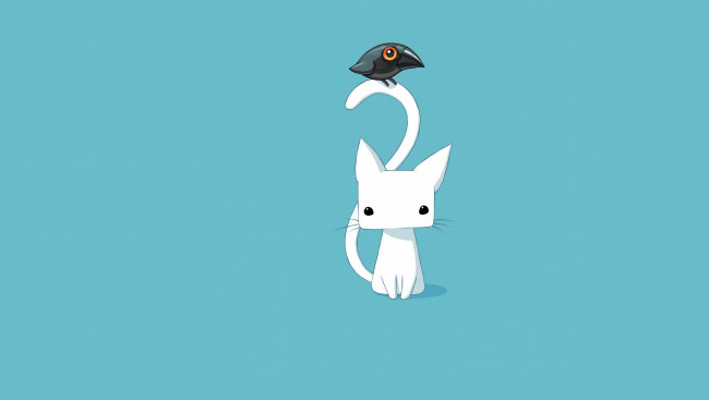 Обои картинки фото рисованное, минимализм, детская, вектор, птичка, арт, кошка