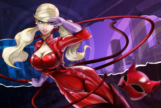 Обои картинки фото рисованное, комиксы, униформа, девушка, взгляд, фон, маска