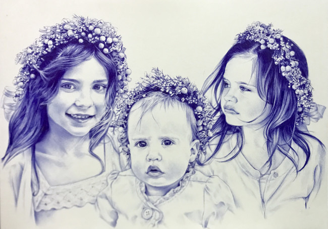 Обои картинки фото рисованное, дети, венок, фон, взгляд, улыбка