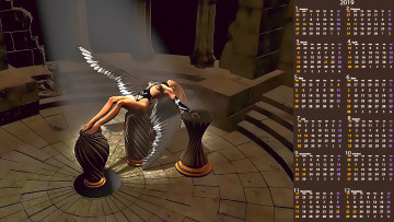 Картинка календари фэнтези помещение девушка ступени крылья