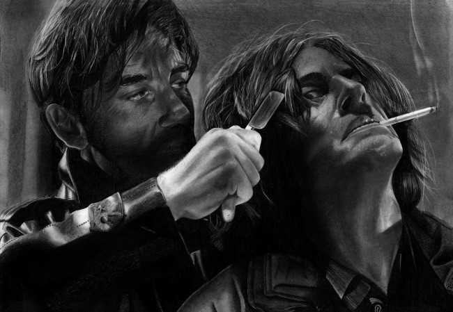 Обои картинки фото рисованное, кино,  мультфильмы, мужчины, фон, сигарета, бритва