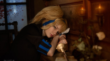 обоя девушки, kirdjava, хвостики, шпага, кровь