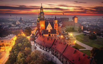 Картинка города краков+ польша вечер огни панорама