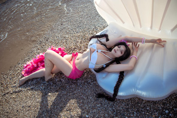 Картинка mari+aisu девушки образ косплей наряд костюм ракушка косы бусы море купальник