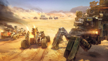 обоя видео игры, crossout, техника, машины, дым, пустыня