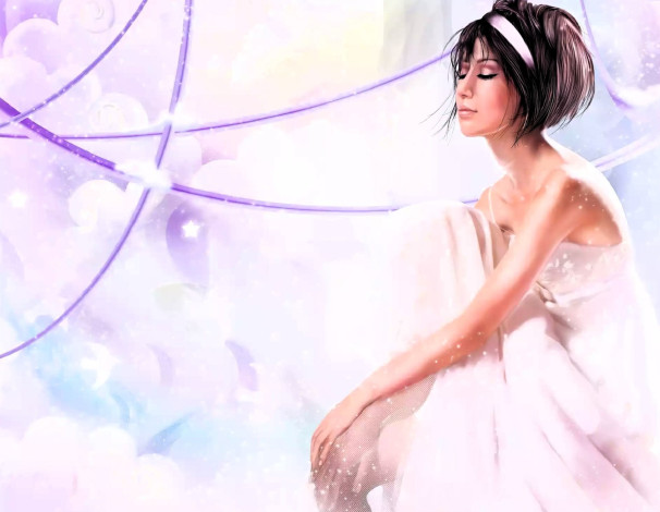 Обои картинки фото рисованное, люди, девушка, шарики, провода