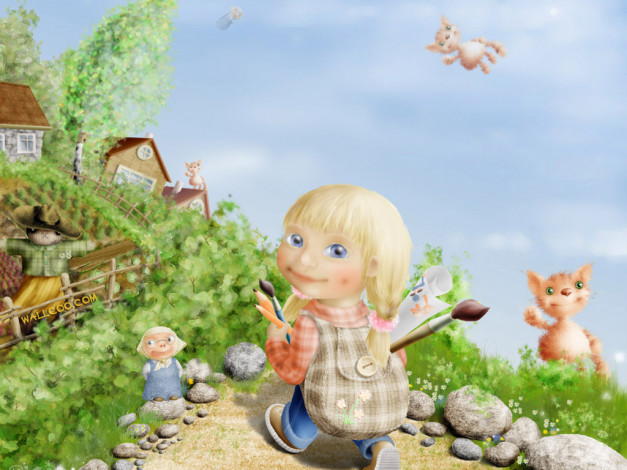 Обои картинки фото рисованные, дети