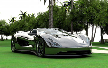 Картинка автомобили 3д суперкар трава дорога деревья небо