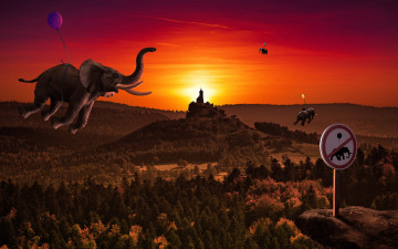 Картинка разное компьютерный дизайн слоны закат замок