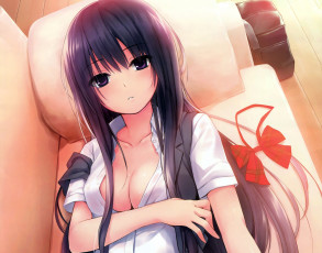 Картинка аниме *unknown другое coffee-kizoku бантик лежа диван девушка