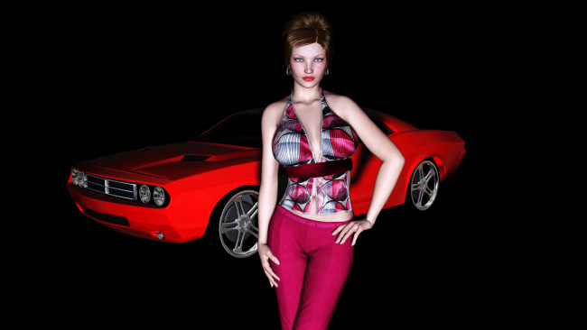 Обои картинки фото автомобили, 3д, автомобиль, девушка