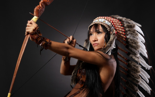 Обои картинки фото -Unsort Брюнетки Шатенки, девушки, unsort, брюнетки, шатенки, девушка, лук, перья, роуч