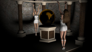 Картинка 3д+графика фантазия+ fantasy колоны шар девушки