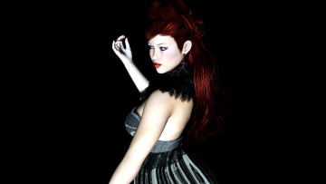 Картинка 3д+графика люди+ people девушка взгляд фон рыжая