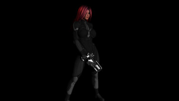 Картинка 3д+графика люди+ people взгляд девушка оружие рыжая фон