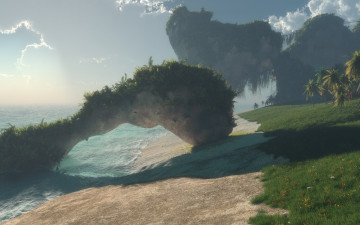 Картинка 3д+графика природа+ nature трава облака вода скалы