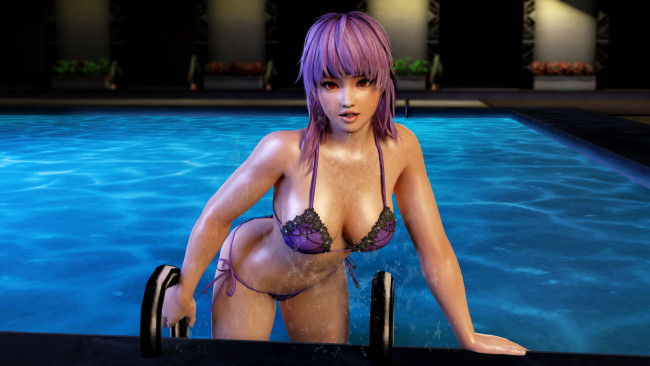 Обои картинки фото 3д графика, аниме , anime, девушка, взгляд, фон, бассейн