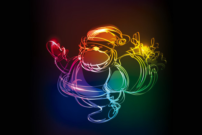 Обои картинки фото рисованное, праздники, рождество, santa, christmas, colors, xmas, neon