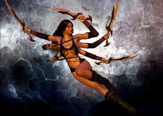 Картинка 3д+графика существа+ creatures девушка взгляд фон оружие