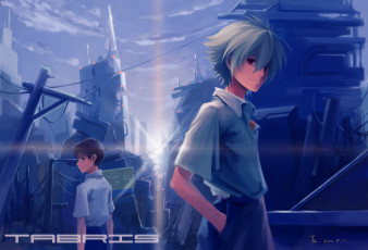 Картинка аниме evangelion nagisa kaworu парни art tyc001x neon genesis ночь город улыбка взгляд ikari shinji