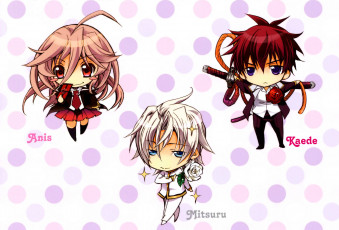 Картинка аниме kiss+of+rose+princess art голубые глаза kiss of rose princess розовые волосы kaede higa anise yumamoto mitsuru tenjoh aya shouoto катана аватары