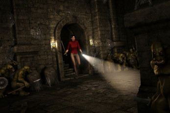 Картинка 3д+графика фантазия+ fantasy взгляд девушка фонарик оружие фон троли