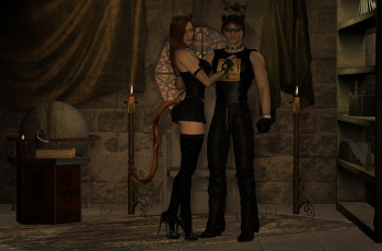 Картинка 3д+графика фантазия+ fantasy девушка взгляд фон кошка хвост парень