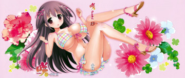 Картинка аниме unknown +другое цветы фон взгляд девушка