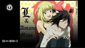 Картинка аниме death+note прическа улыбка death note takeshi obata art двое misa amane l