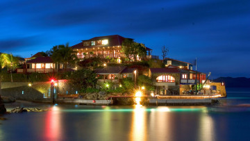 Картинка города -+огни+ночного+города причал море вечер город