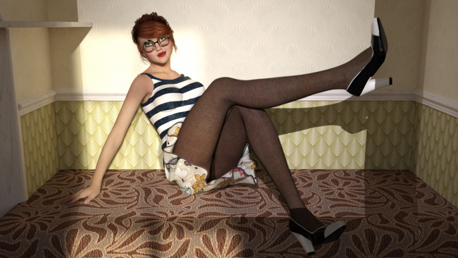 Обои картинки фото 3д графика, люди , people, девушка, взгляд, фон, чулки