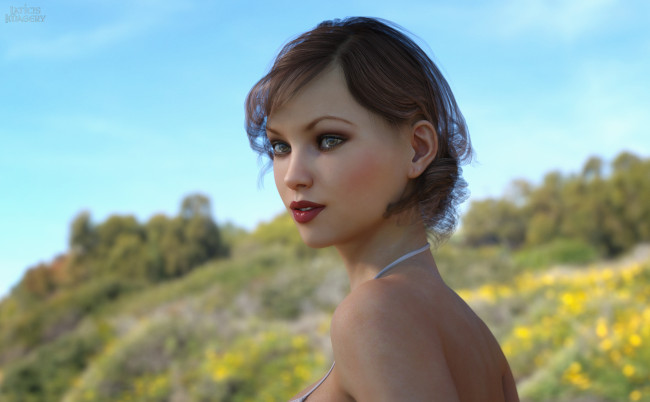 Обои картинки фото 3д графика, портрет , portraits, девушка, взгляд, фон