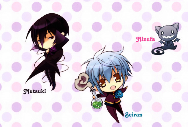 Обои картинки фото аниме, kiss of rose princess, котенок, черный, голубые, волосы, ninufa, mutsuki, kurama, seiran, asagi, kiss, of, rose, princess, aya, shouoto, art