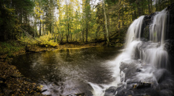 Картинка природа водопады лес река водопад