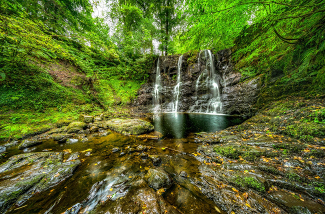 Обои картинки фото природа, водопады, лес, река, водопад