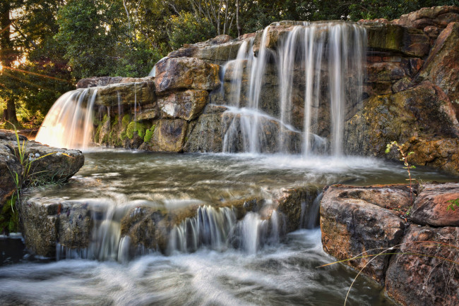 Обои картинки фото природа, водопады, лес, река, водопад